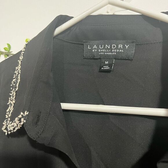 Laundry Women's Black Button Down With Boucle Trim Shirt Size Medium - Picture 3 of 12